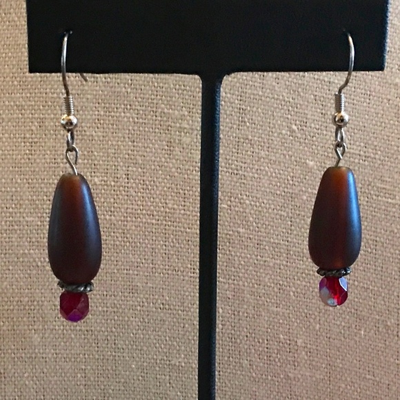 Handmade Burgandy and Pink Dangle Earrings - Picture 1 of 1